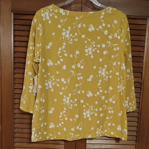 NWT St. John's Bay Mustard Floral Long Sleeve Top - Picture 2 of 6